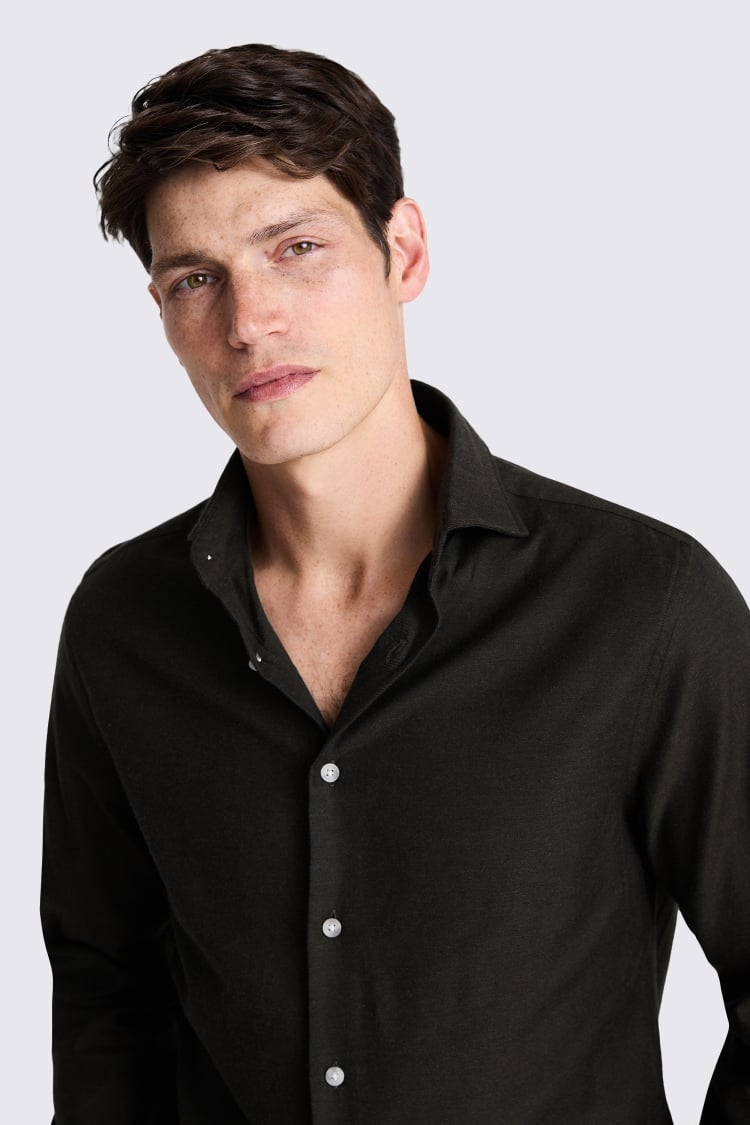 Dark Brown Melange Brushed Shirt