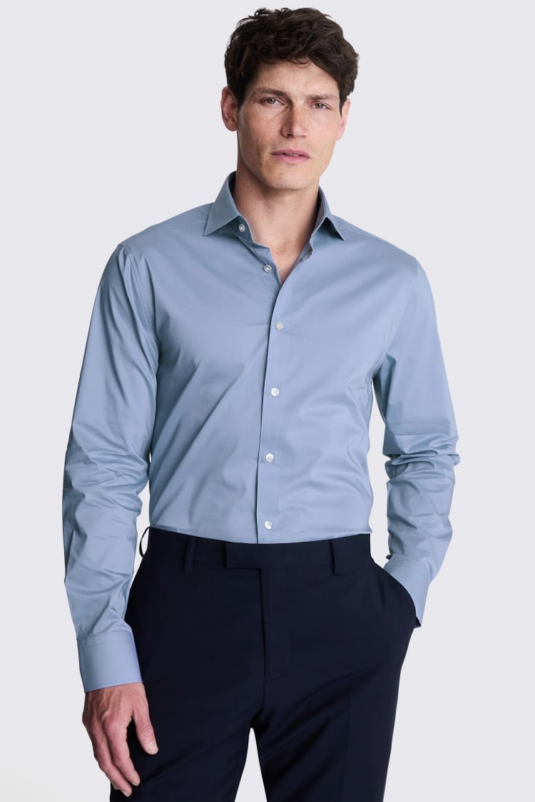 Tailored Fit Mid-Blue Stretch Shirt