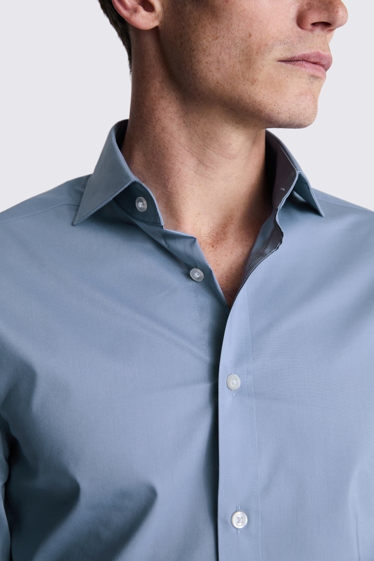 Tailored Fit Mid-Blue Stretch Shirt