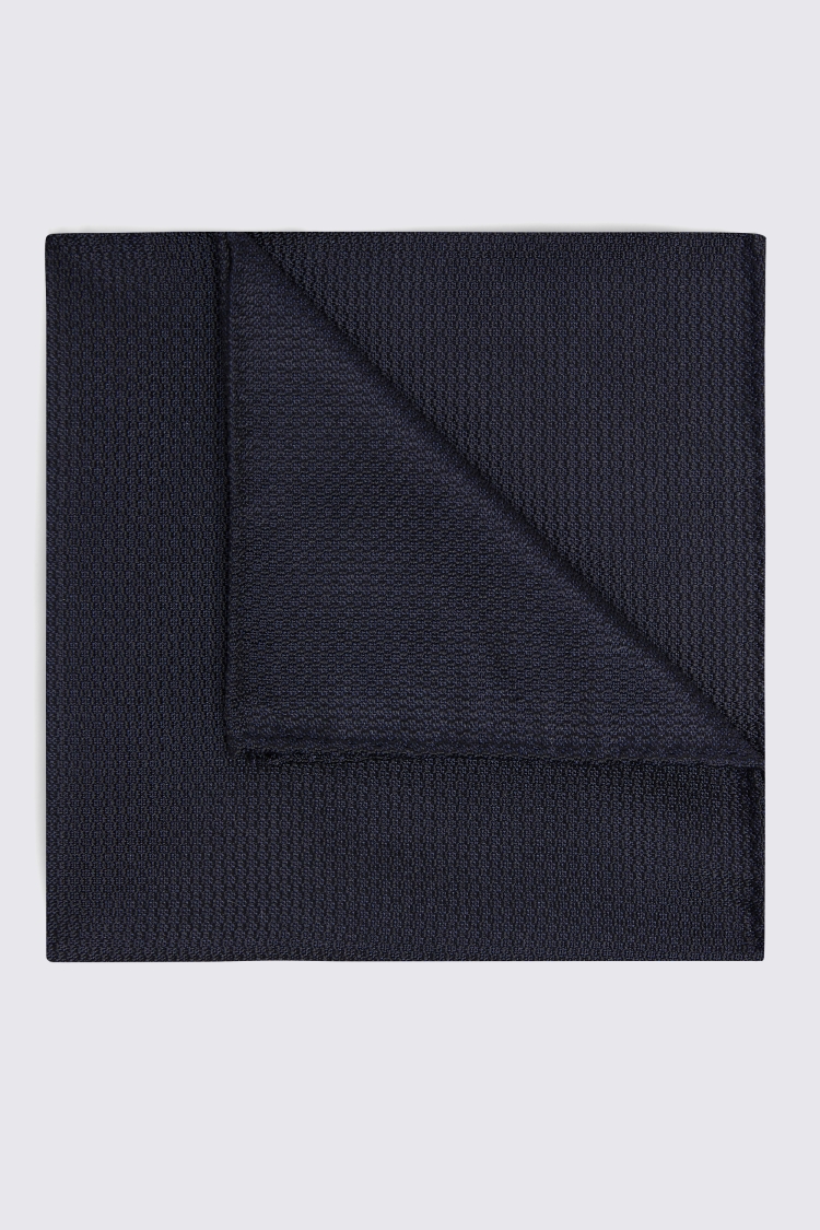 Navy Silk Semi-Plain Pocket Square