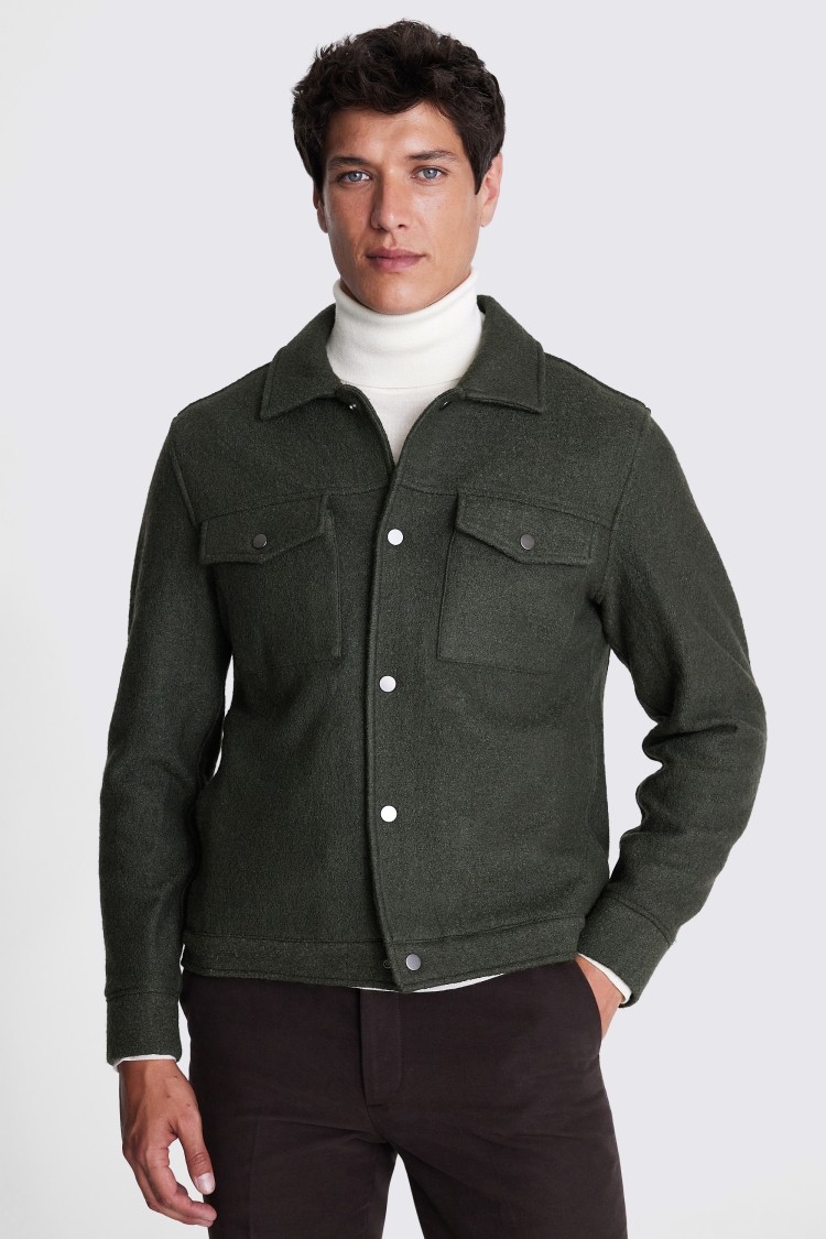 Khaki Boiled Wool Trucker Overshirt