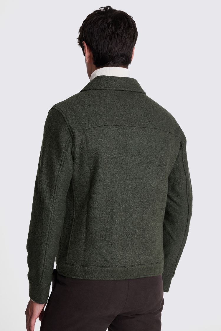 Khaki Boiled Wool Trucker Overshirt