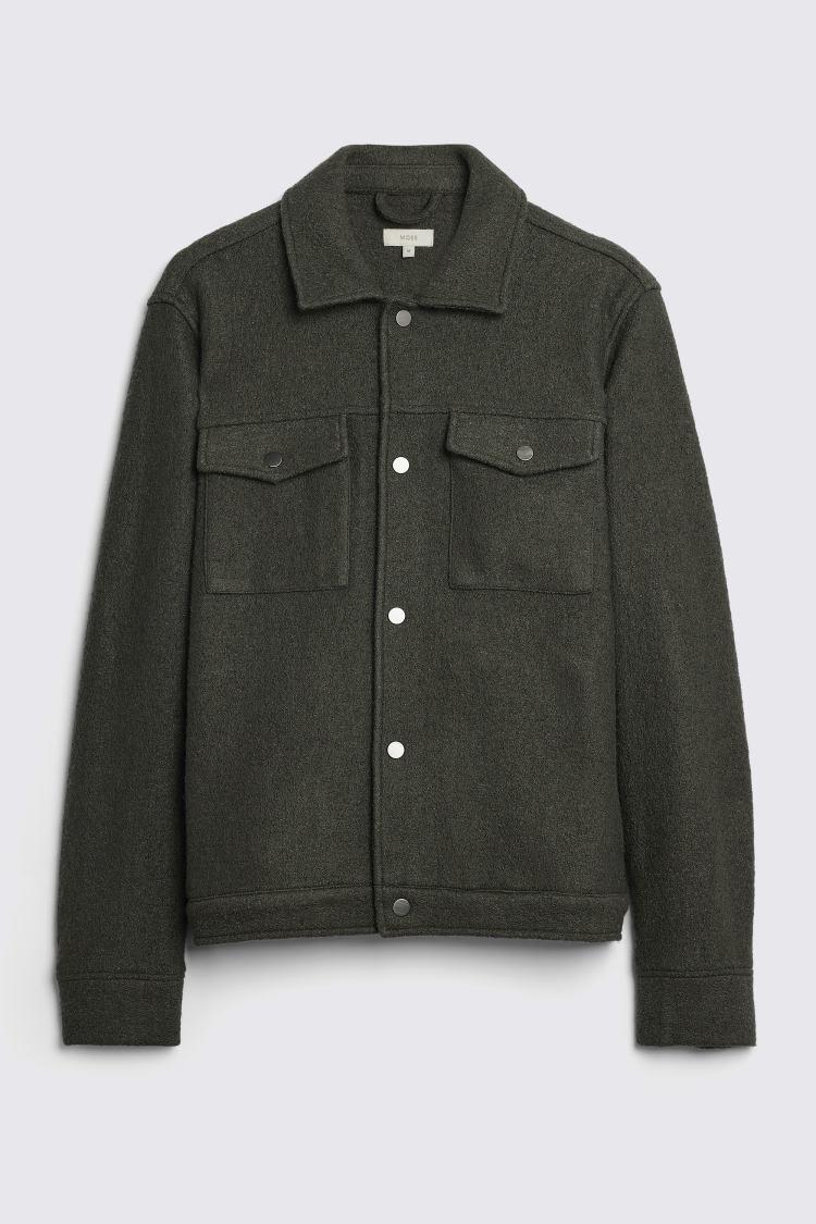 Khaki Boiled Wool Trucker Overshirt