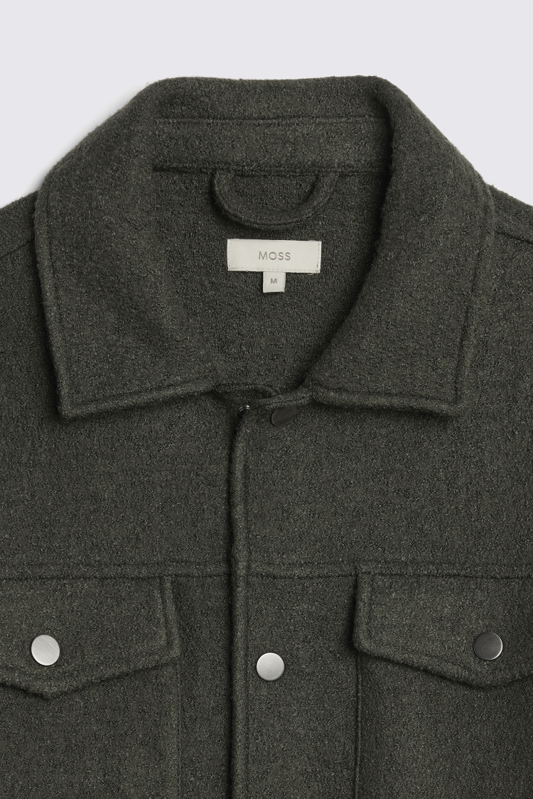 Khaki Boiled Wool Trucker Overshirt