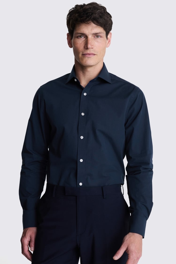 Tailored Fit Navy Poplin Shirt
