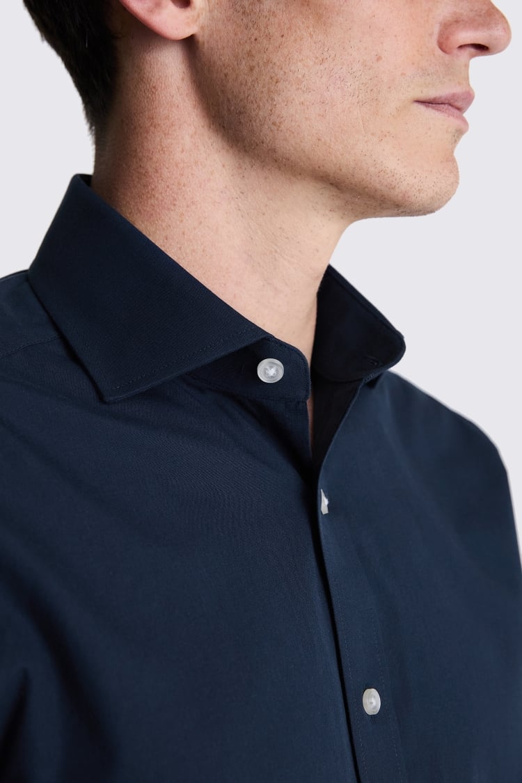 Tailored Fit Navy Poplin Shirt