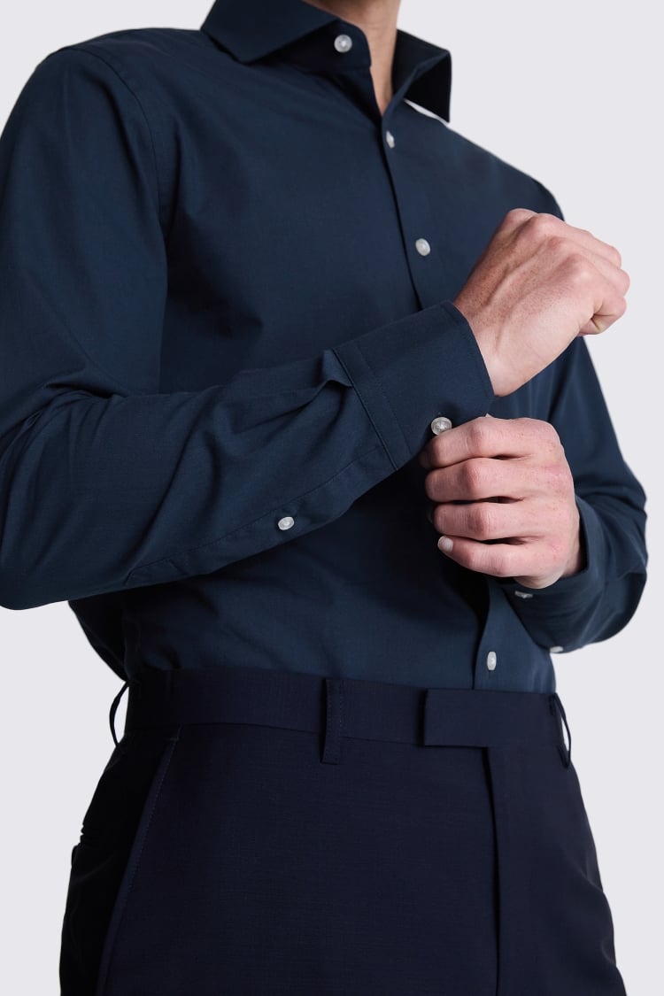 Tailored Fit Navy Poplin Shirt