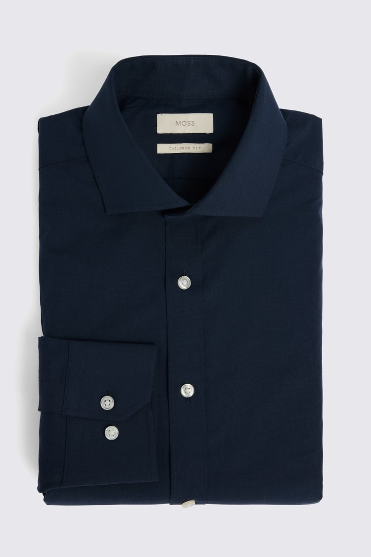 Tailored Fit Navy Poplin Shirt