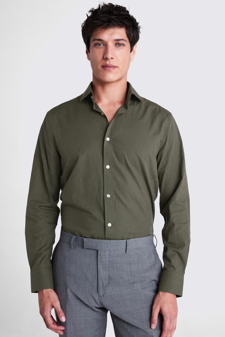 Tailored Fit Khaki Poplin Shirt