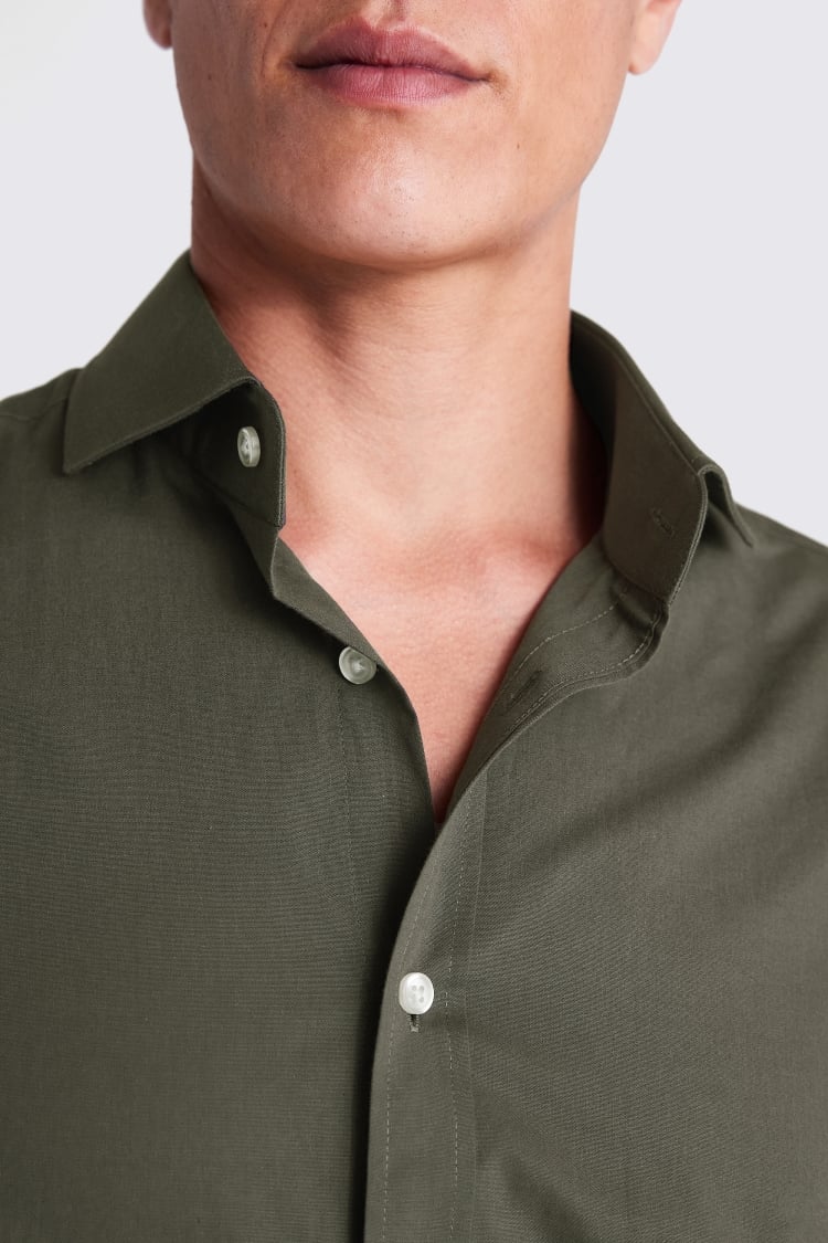 Tailored Fit Khaki Poplin Shirt