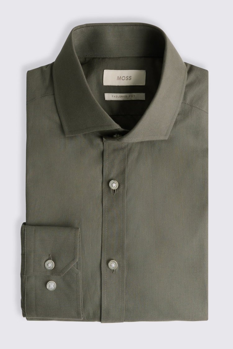 Tailored Fit Khaki Poplin Shirt