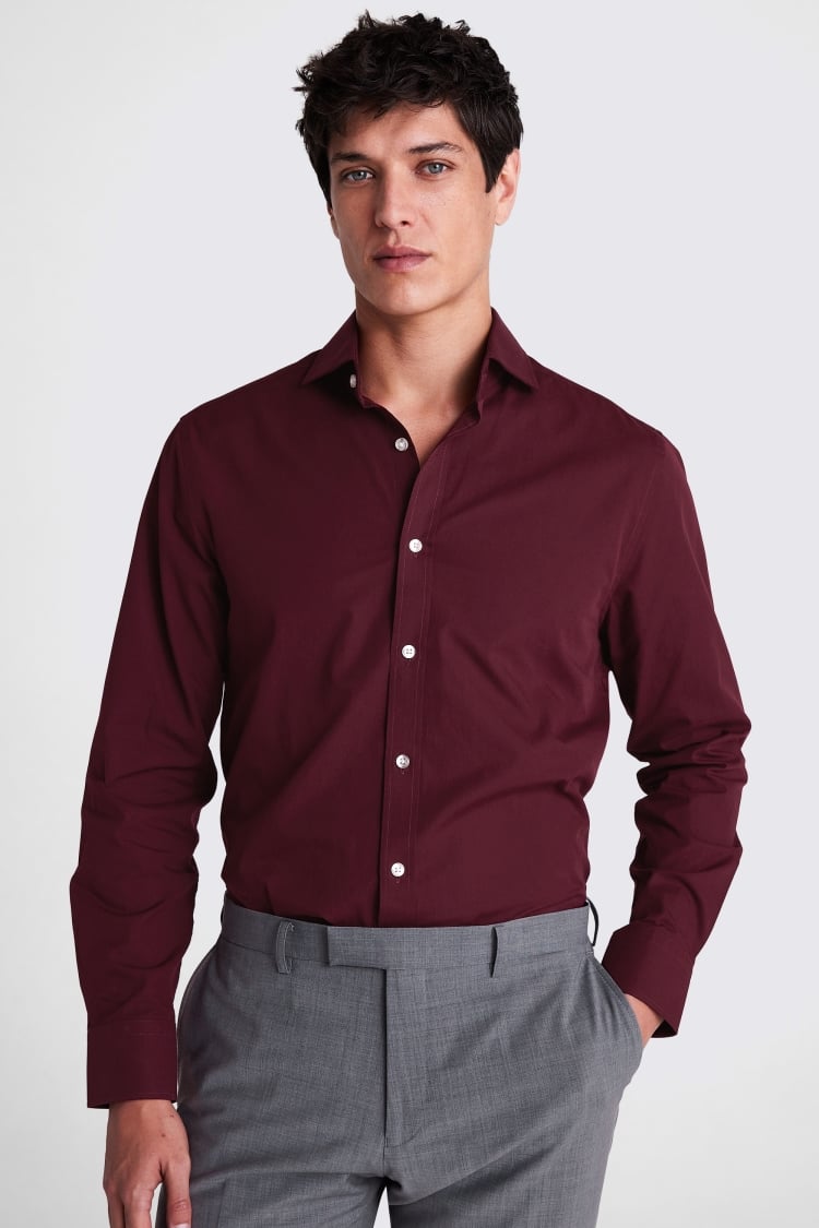 Tailored Fit Burgundy Poplin Shirt