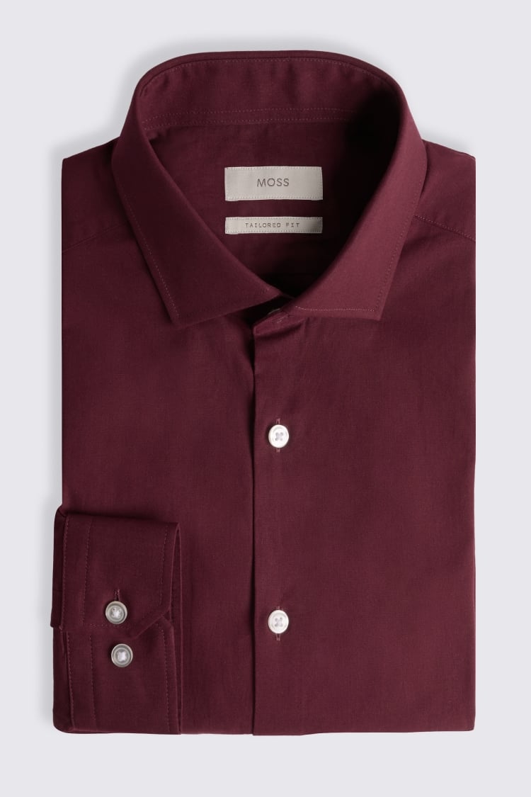 Tailored Fit Burgundy Poplin Shirt