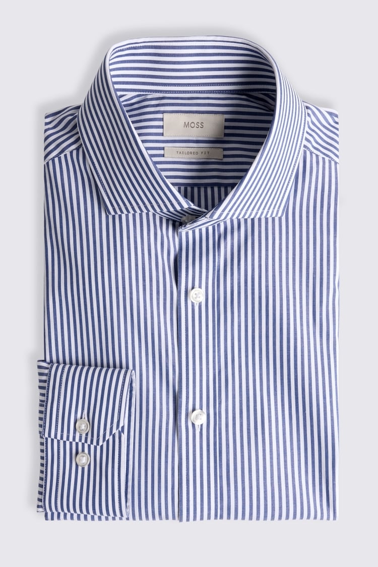 Tailored Fit Navy Stripe Shirt