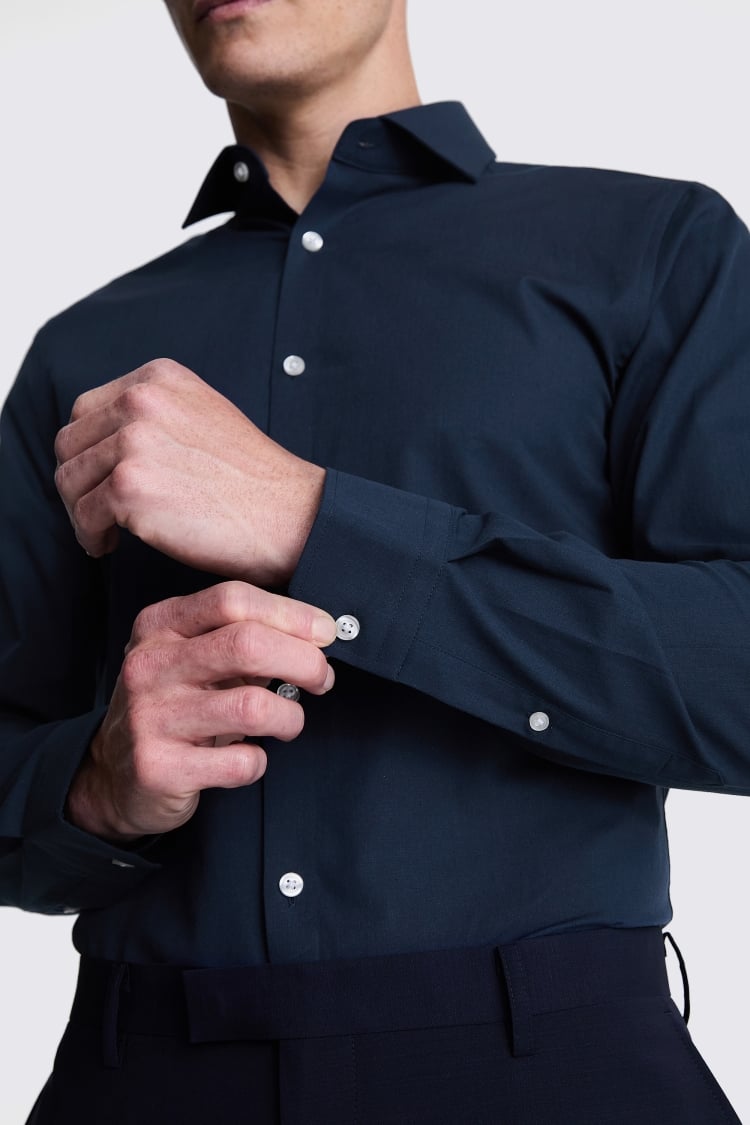 Slim Fit Navy Poplin Shirt