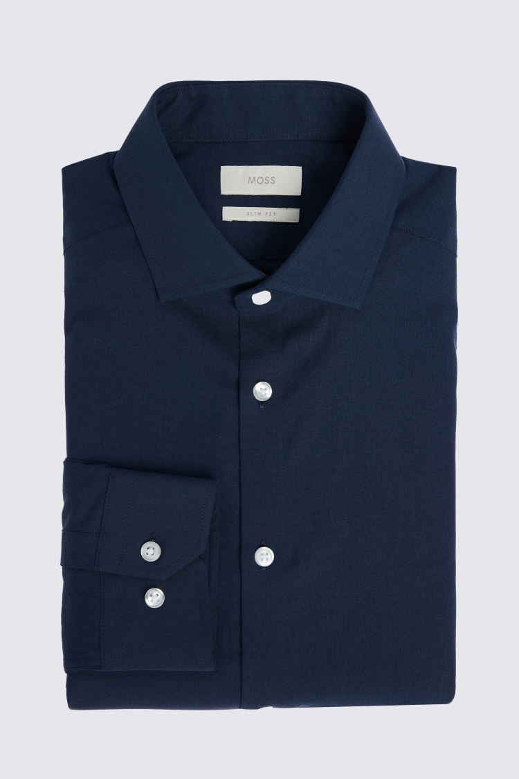 Slim Fit Navy Poplin Shirt