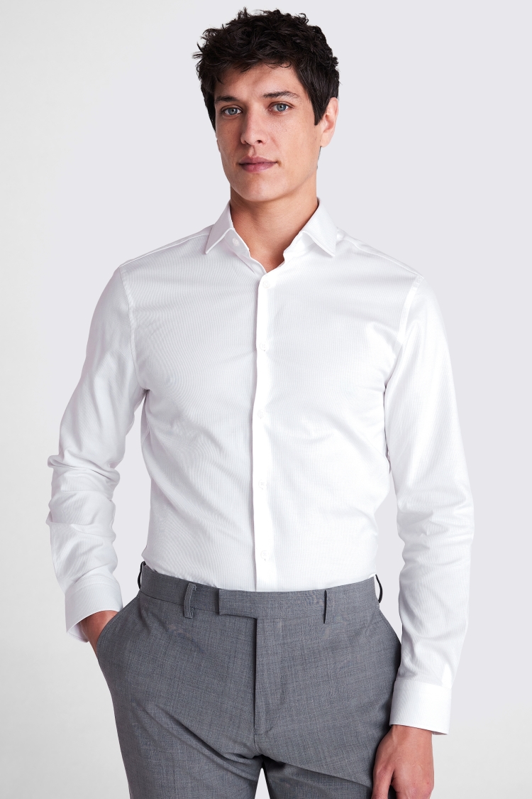 Slim Fit White Dobby Shirt | Buy Online at Moss