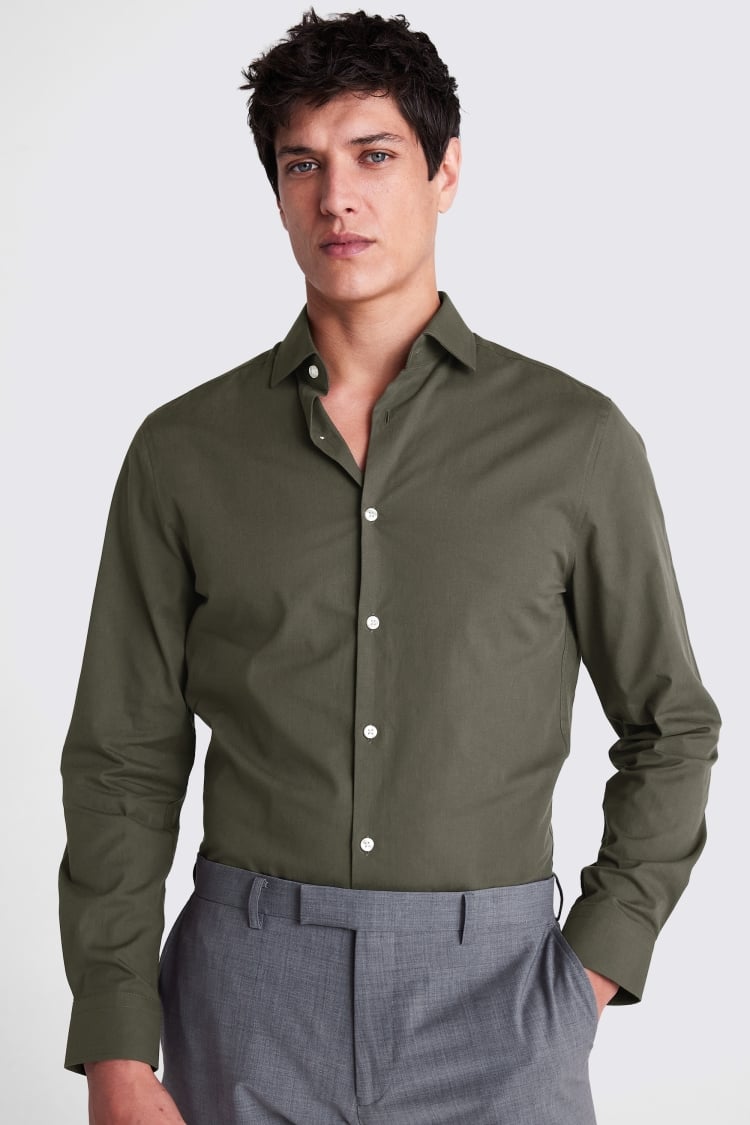 Slim Fit Khaki Poplin Shirt