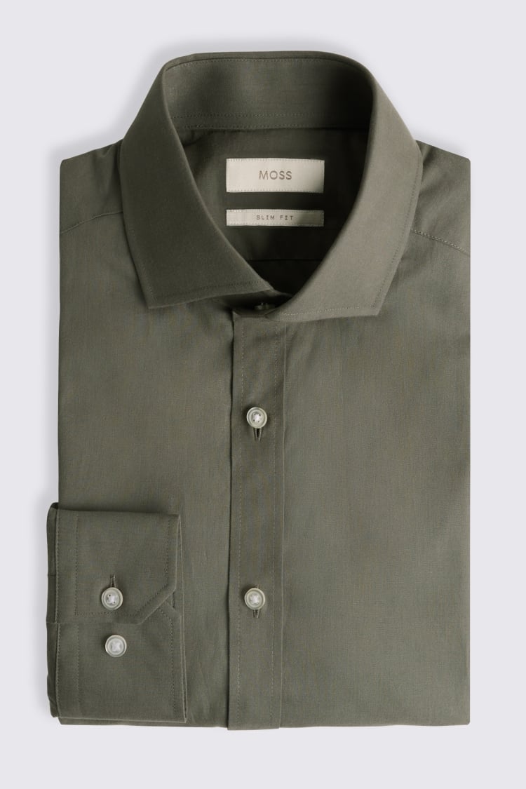 Slim Fit Khaki Poplin Shirt