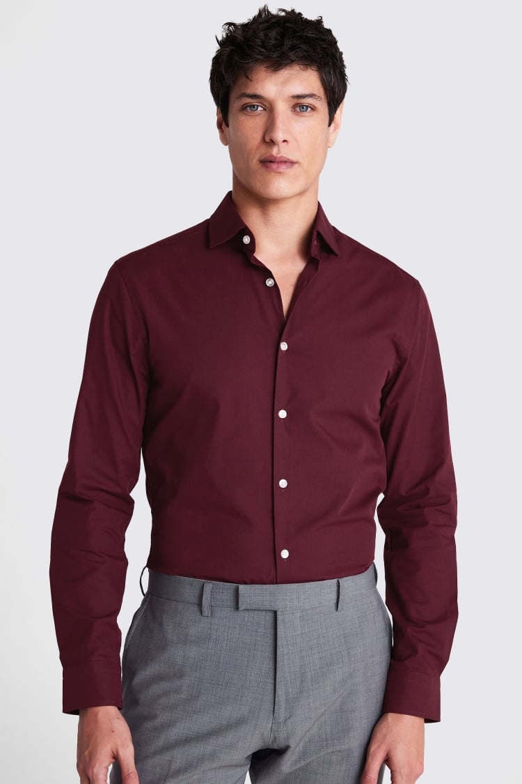 Slim Fit Burgundy Poplin Shirt