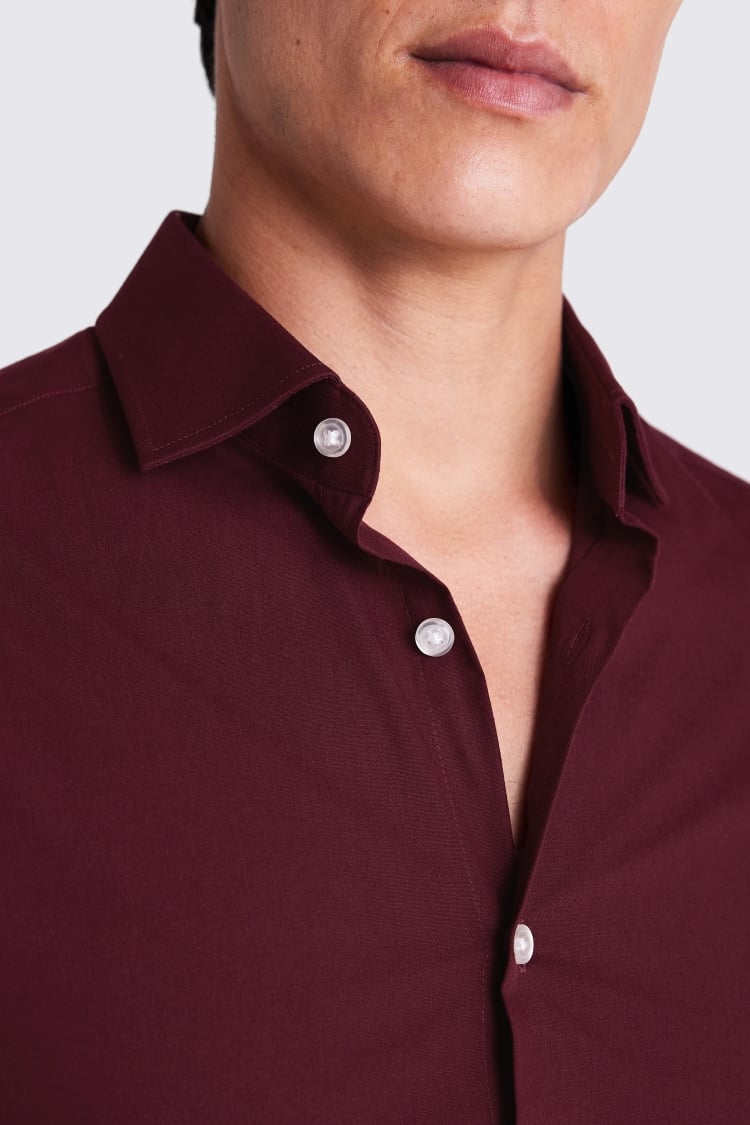 Slim Fit Burgundy Poplin Shirt