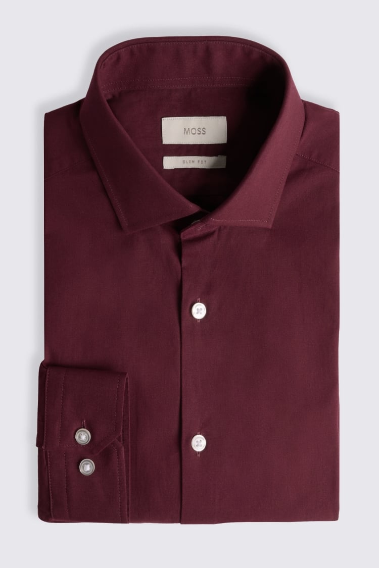 Slim Fit Burgundy Poplin Shirt