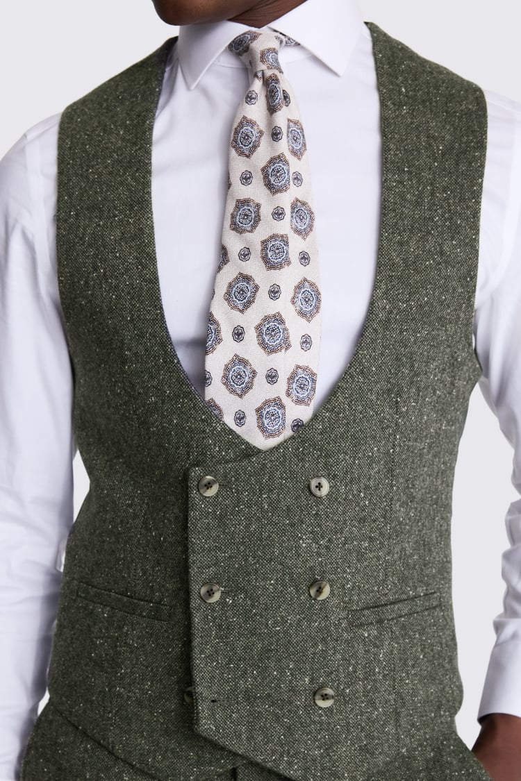 Slim Fit Khaki Tweed Waistcoat 