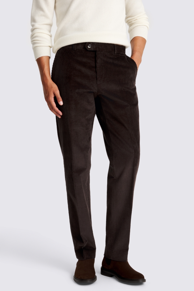 Tailored Fit Dark Brown Corduroy Pants Buy Online At Moss