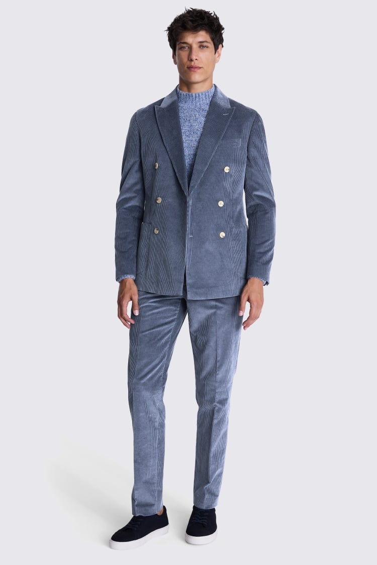 Tailored Fit Steel Blue Corduroy Suit