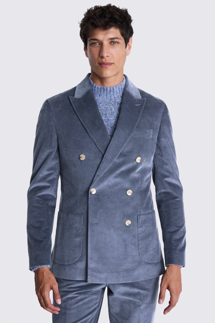 Tailored Fit Steel Blue Corduroy Suit