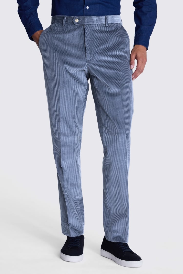 Tailored Fit Steel Blue Corduroy Trousers