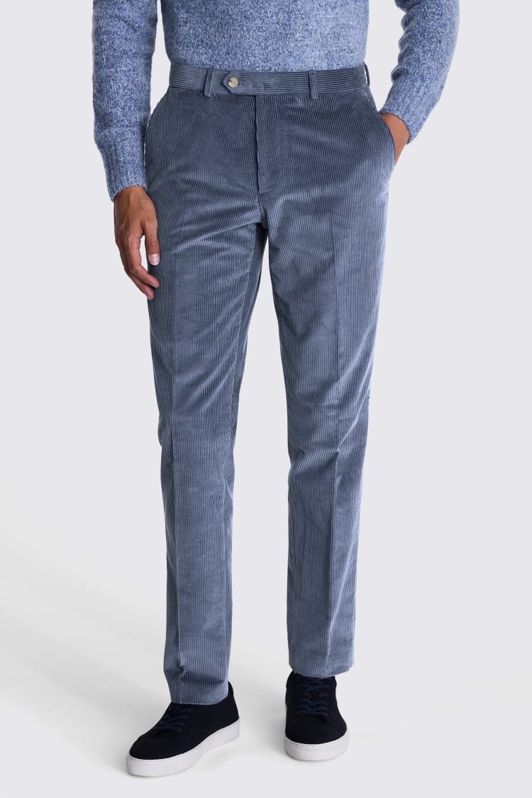 Tailored Fit Steel Blue Corduroy Trousers