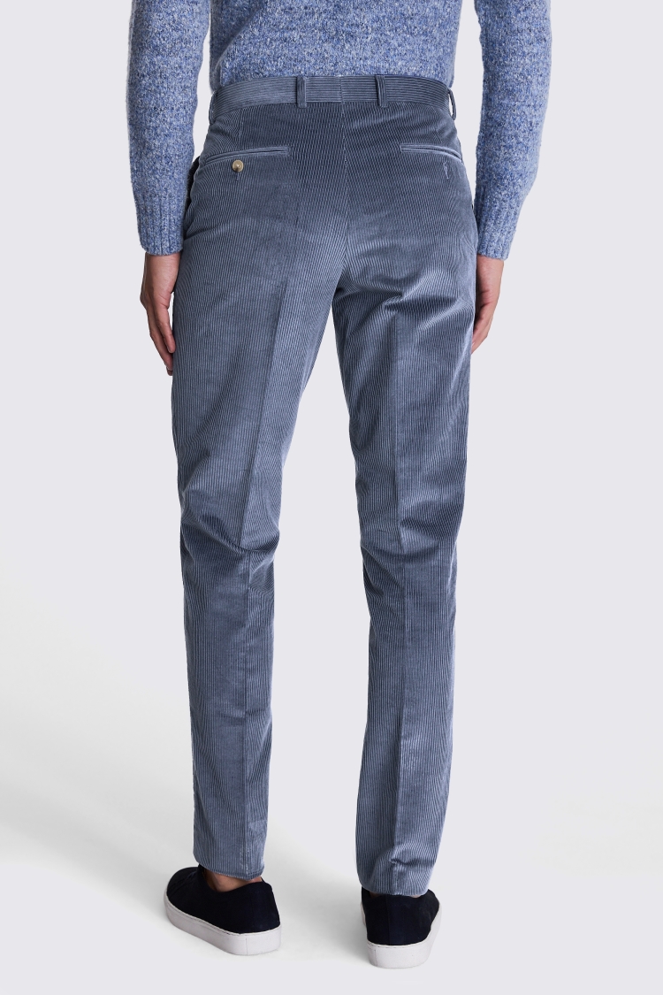 Tailored Fit Steel Blue Corduroy Trousers