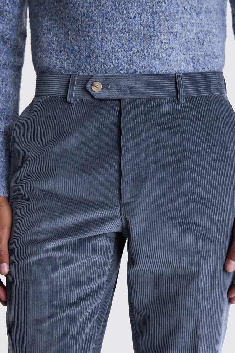 Tailored Fit Steel Blue Corduroy Pants