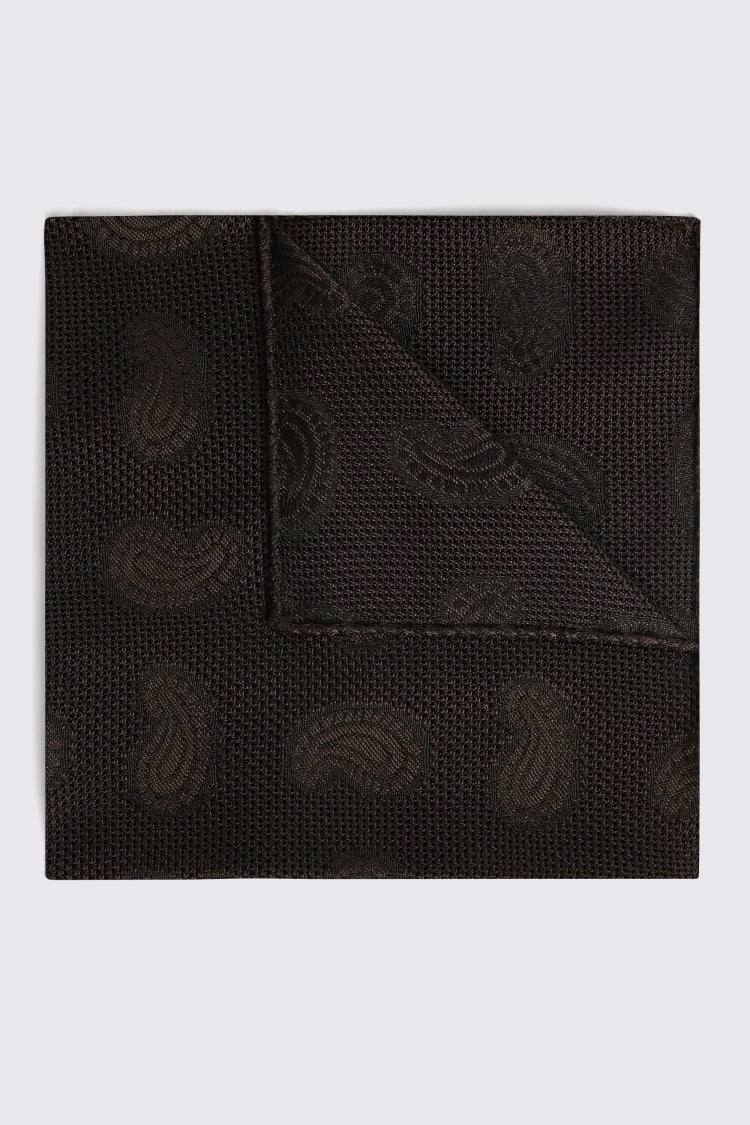 Brown Open Weave Paisley Pocket Square