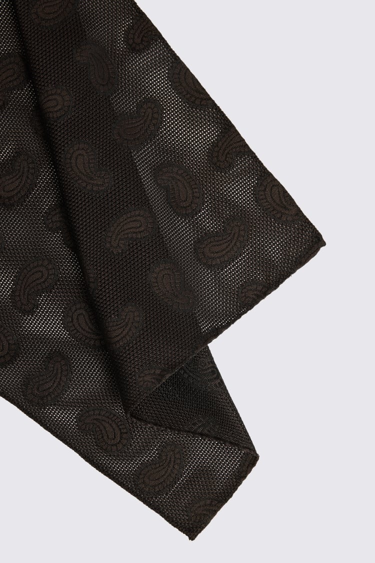 Italian Brown Open Weave Paisley Pocket Square