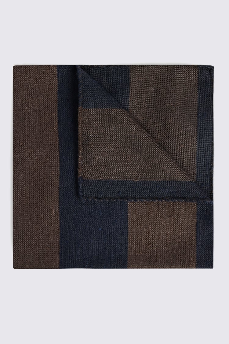 Italian Navy and Brown Stripe Pocket Square