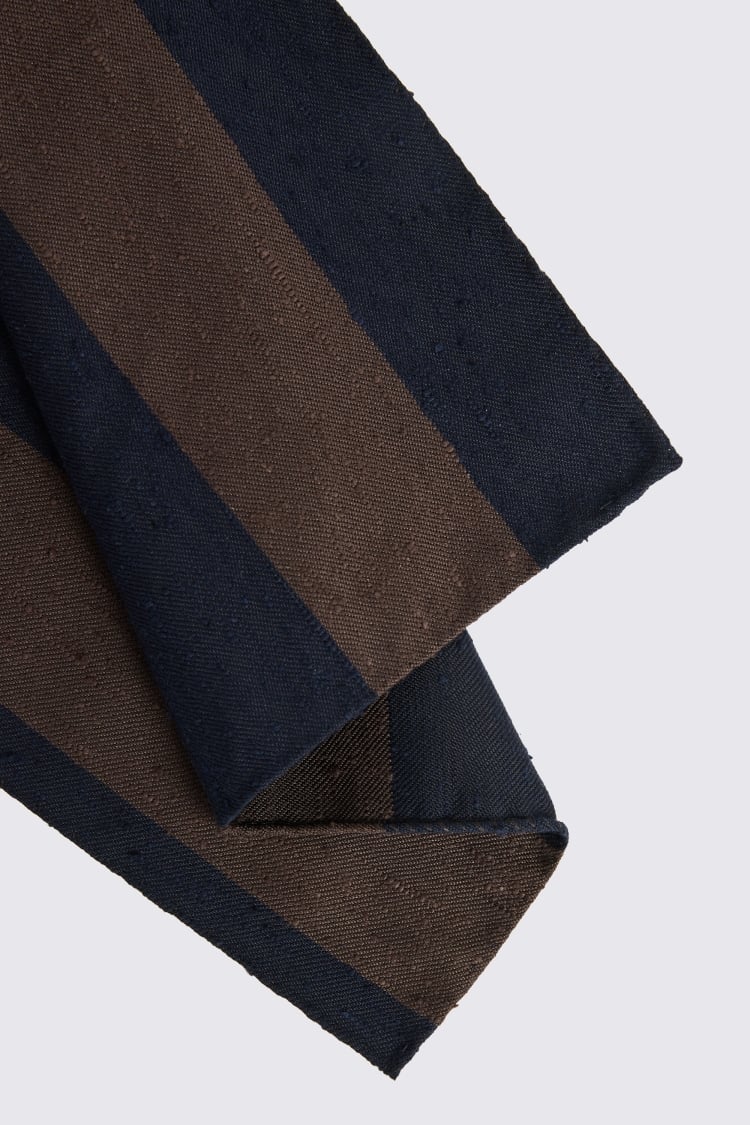 Italian Navy and Brown Stripe Pocket Square