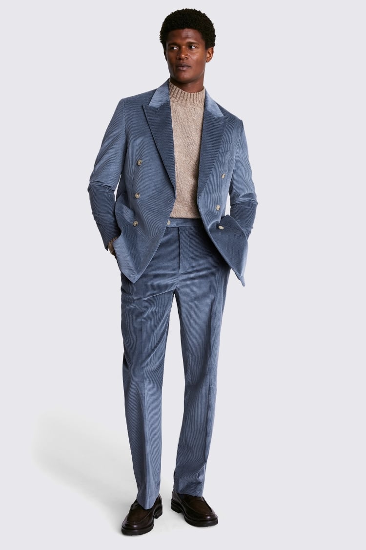 Relaxed Fit Steel Blue Corduroy Suit