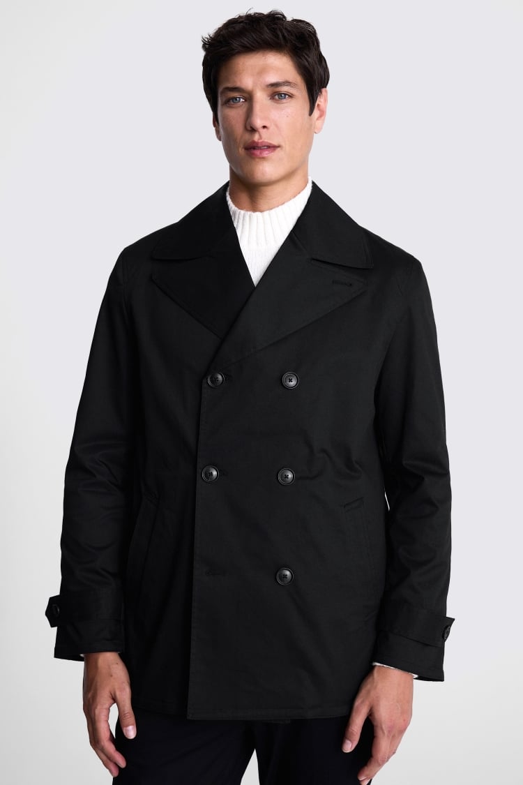 Short black pea coat on sale