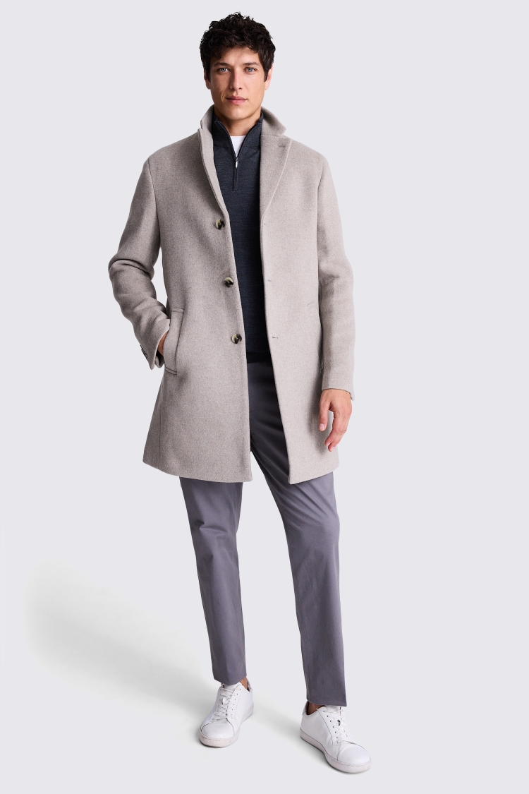 Oatmeal Wool Cashmere Blend Overcoat