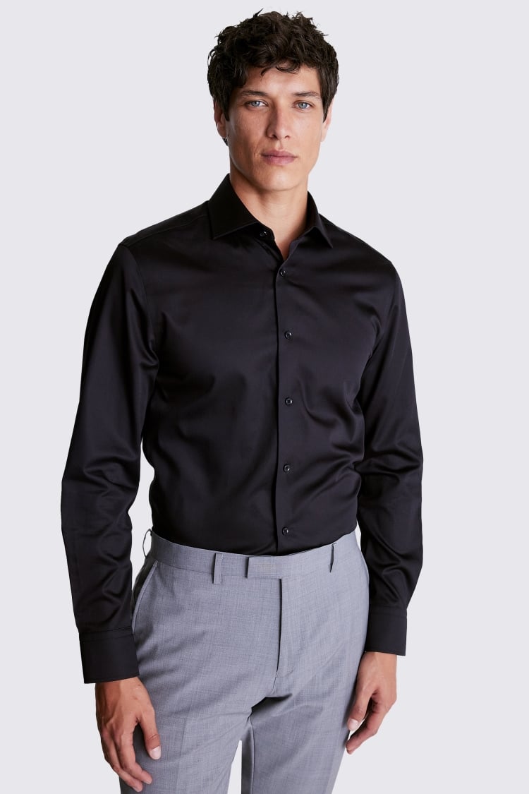 Tailored Fit Black Sateen Shirt