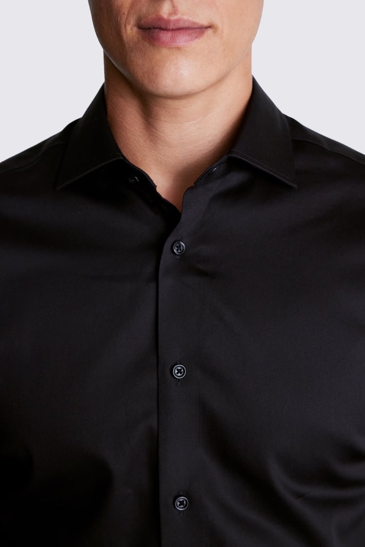 Tailored Fit Black Sateen Shirt