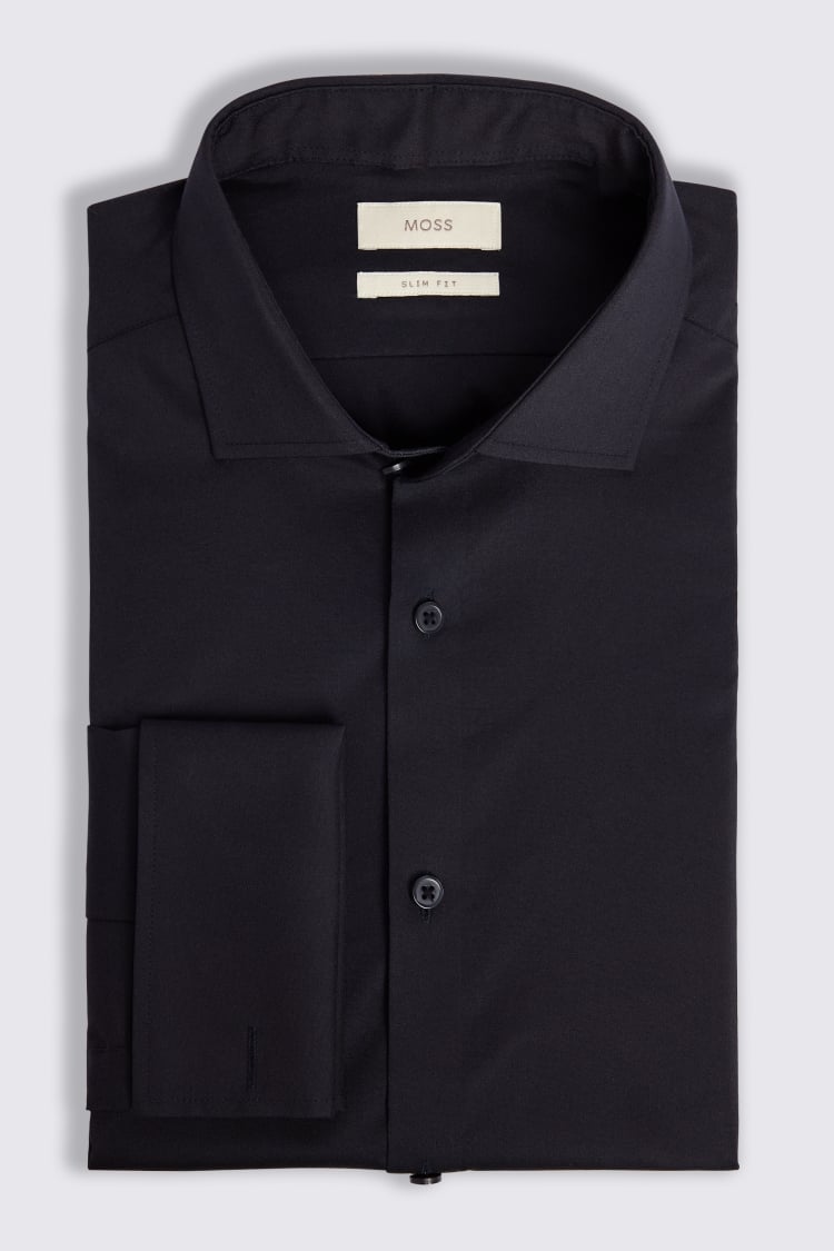 Tailored Fit Black Sateen Shirt