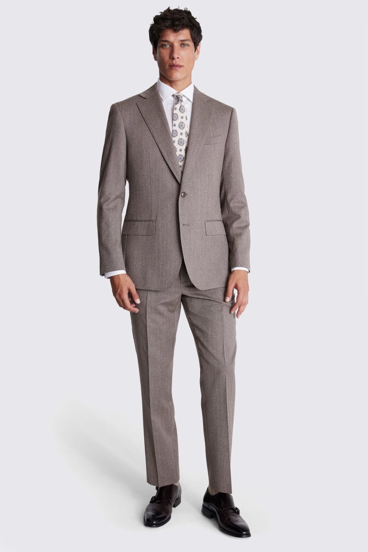 Regular Fit Half Canvas Brown Herringbone Suit