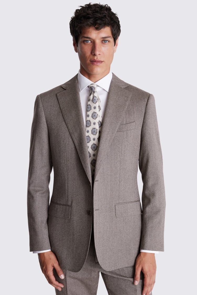 Regular Fit Half Canvas Brown Herringbone Suit