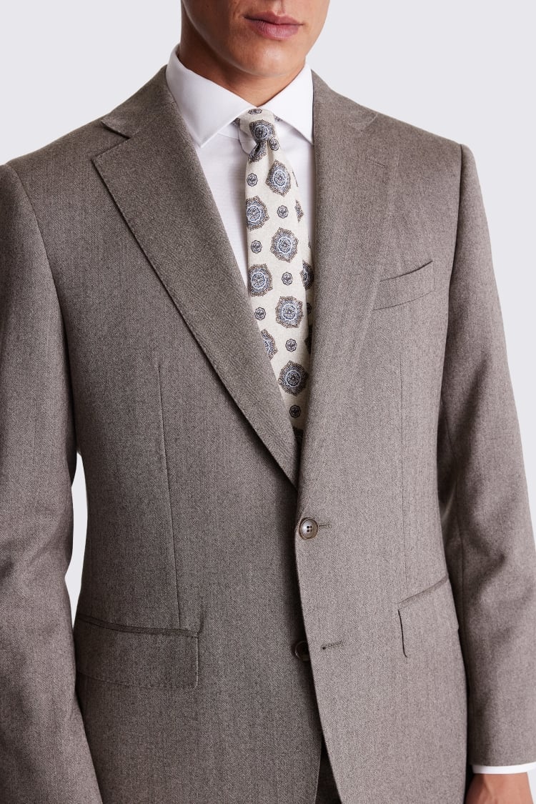 Regular Fit Half Canvas Brown Herringbone Suit