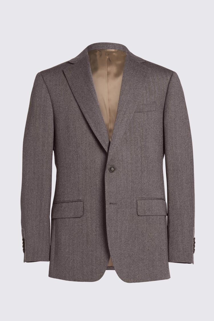 Regular Fit Half Canvas Brown Herringbone Suit