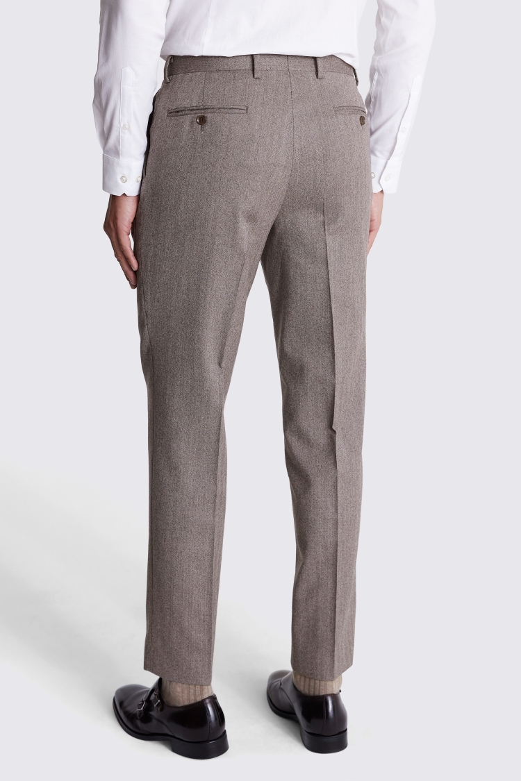 Regular Fit Half Canvas Brown Herringbone Trousers