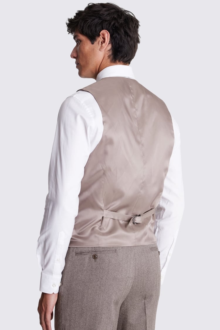 Regular Fit Half Canvas Brown Herringbone Waistcoat